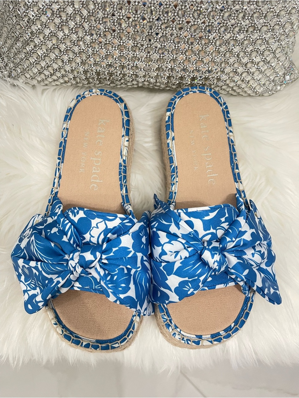 Kate Spade Blue Floral Knot Espadrille Slide Sandals - Picture 2 of 6